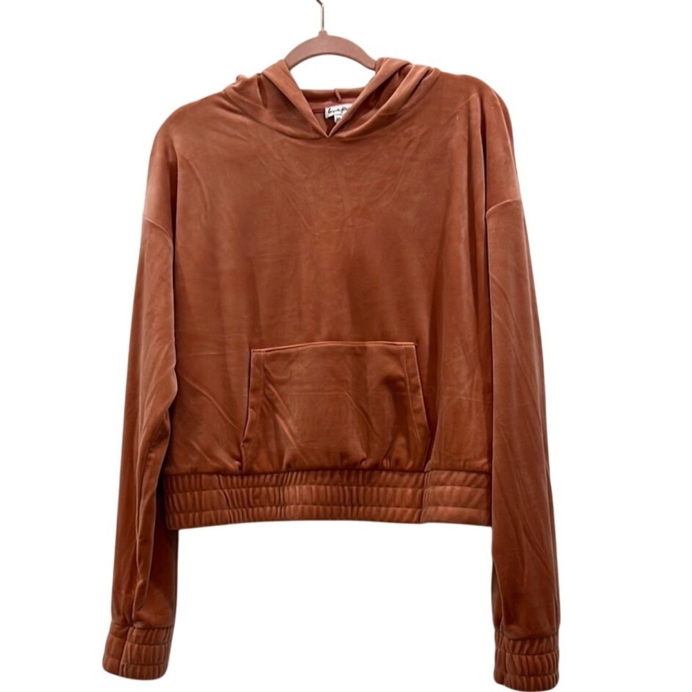 Love Fire Velour Cropped Hoodie Pink Terracotta Velvet Pullover NB41100042431 XL